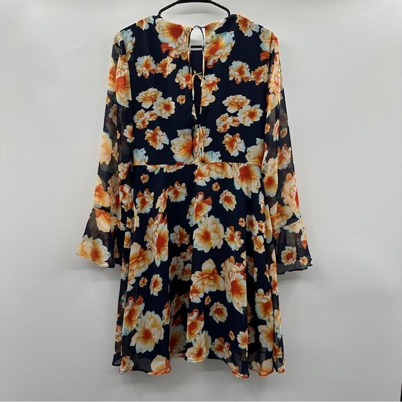 Betsey Johnson Navy Blue‎ & White Floral Print Chiffon Fit & Flare Dress Size 6 - Picture 5 of 8